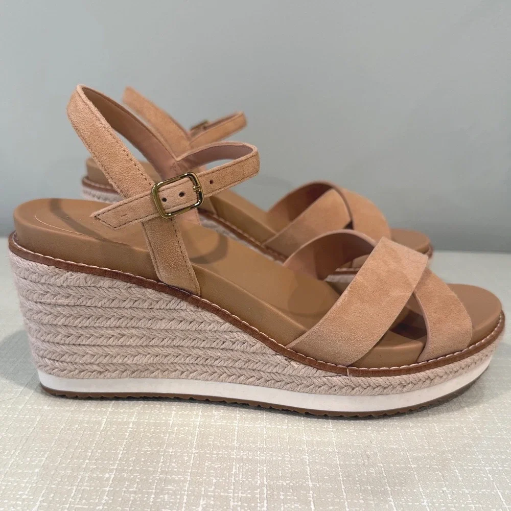 Cole Haan Cloudfeel Silver Tan Suede Espadrille Wedge Sandals NWOT - Size 7.5